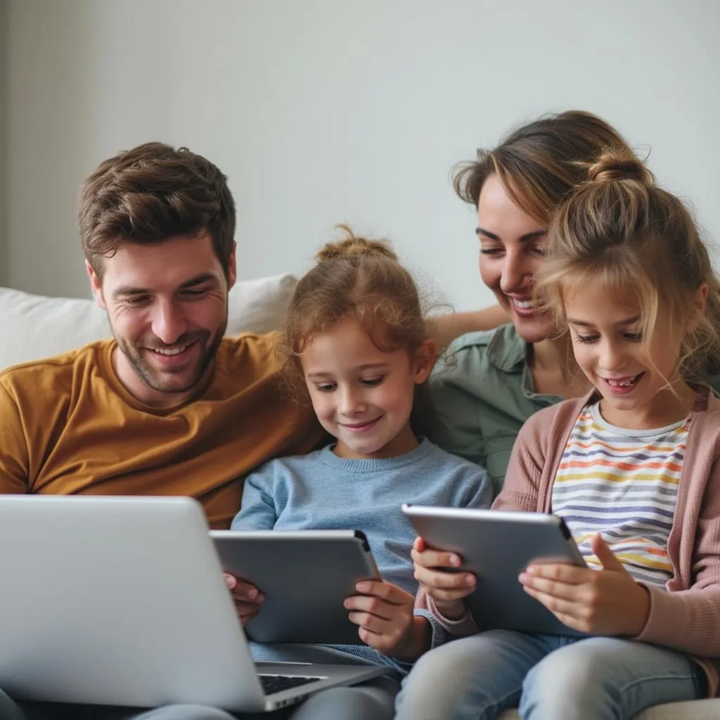 Rodina spokojne používa Wi-Fi