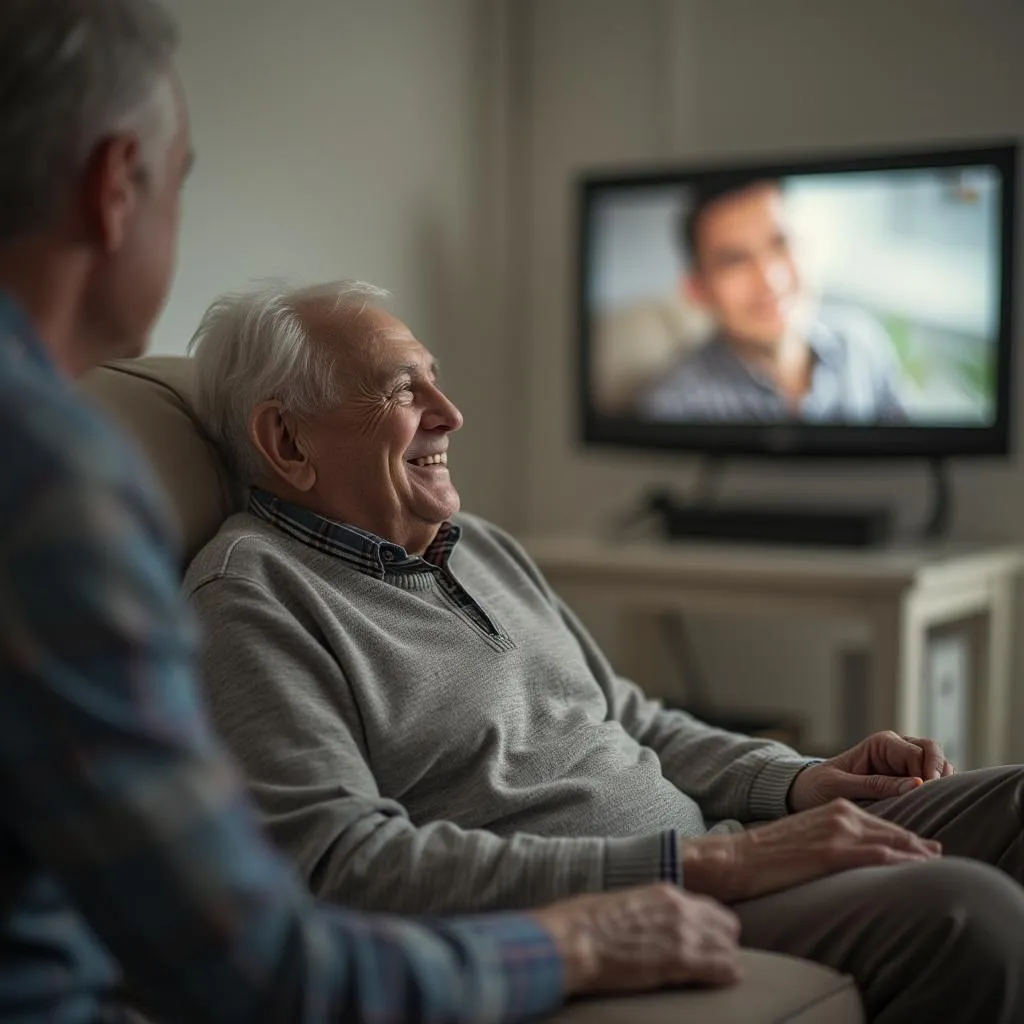 Senior sleduje TV